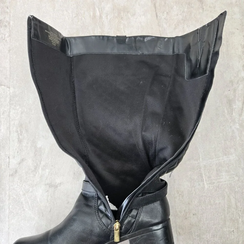 Knee High Equestrian Boots 9.5‎ Black Leather Quilted Tall Buckle Western Riding